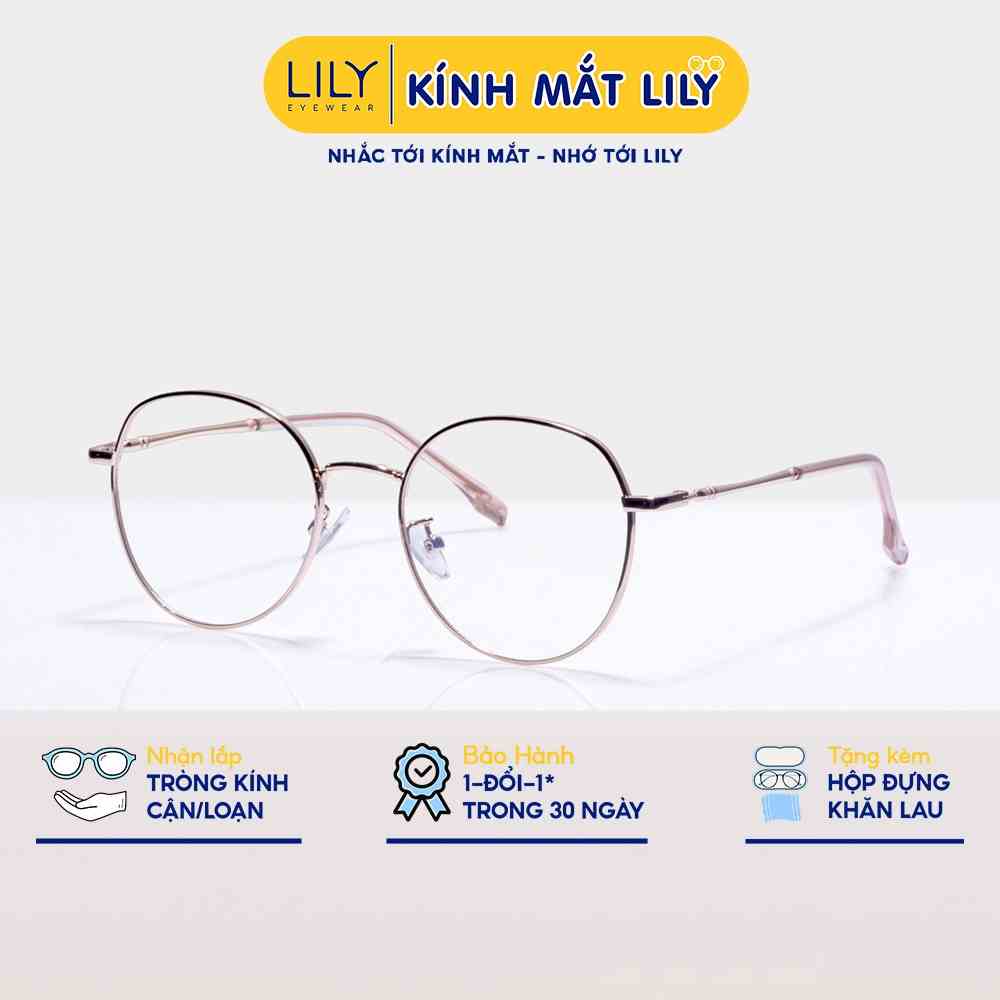 Gọng kính nam nữ LILYEYEWEAR mắt tròn giả cận kim loại thanh mảnh thời trảng 72319