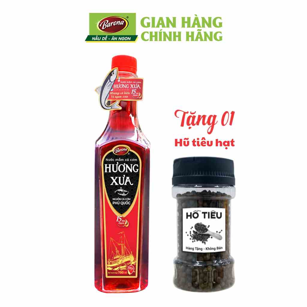 Nước Mắm Cá Cơm Phú Quốc HƯƠNG XƯA 750ml, Tặng tiêu hạt