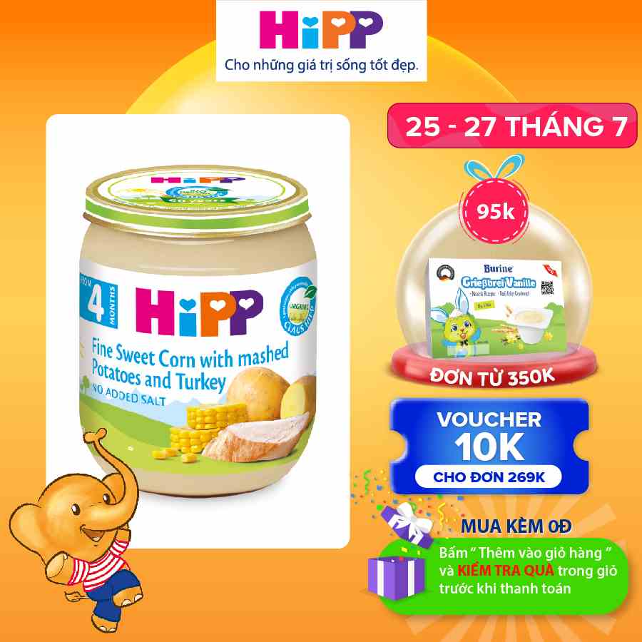 Dinh dưỡng đóng lọ ăn dặm Ngô bao tử, khoai tây, gà tây HiPP Organic 125g (An Toàn Với Trẻ Có Nguy Cơ Dị Ứng Thức Ăn)