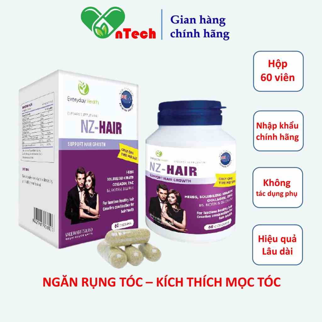 Viên uống  Everyday Health NZ - Hair Hỗ trợ làm mượt tóc giảm tình trạng rụng tóc - tóc yếu dễ gẫy hộp 60 viên