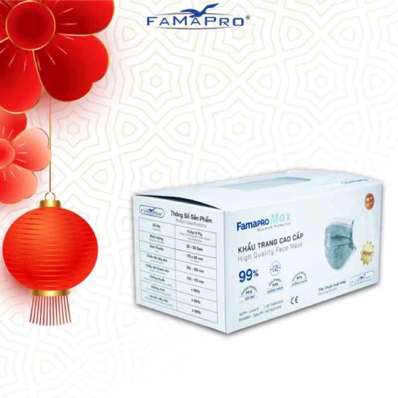 [HỘP40 CÁIMÀU XÁM] Khẩu trang y tế cao cấp kháng khuẩn 4 lớp Famapro max