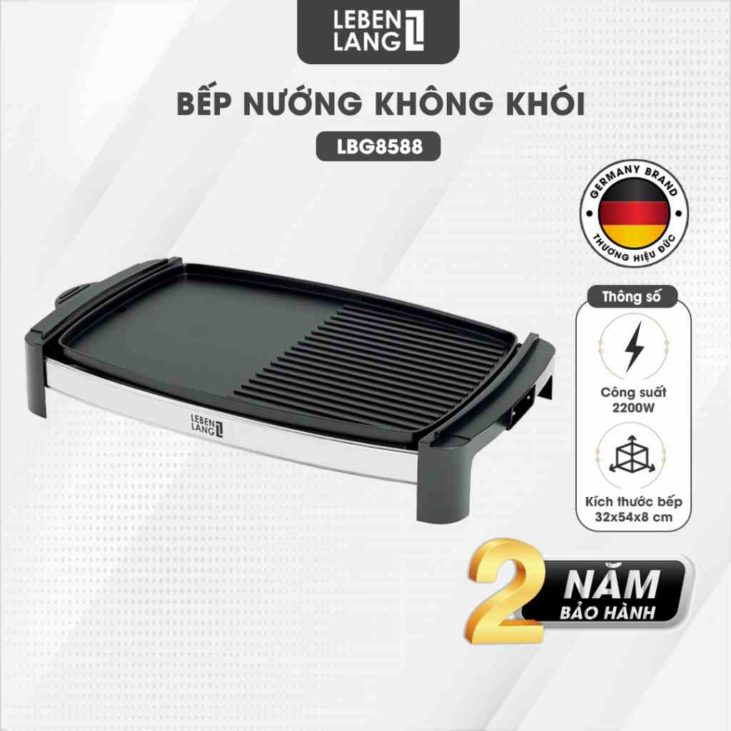 Bếp nướng điện không khói Lebenlang của Đức, công suất 2200W, hàng chính hãng bảo hành 2 năm LBG8588