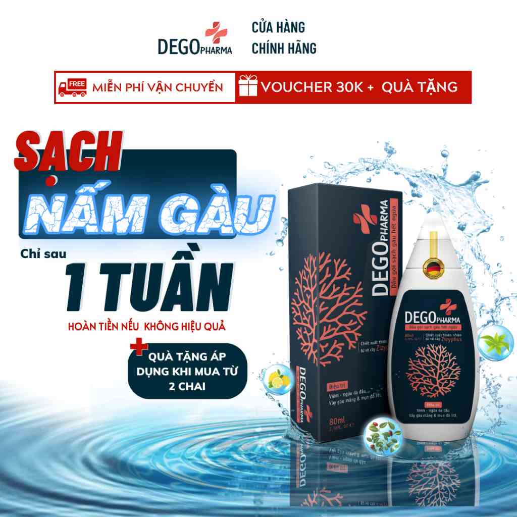 Dầu Gội Đầu Sạch Nấm Gàu DEGO PHARMA 80ml Dứt Điểm Gàu Ngứa & Nấm Da Đầu