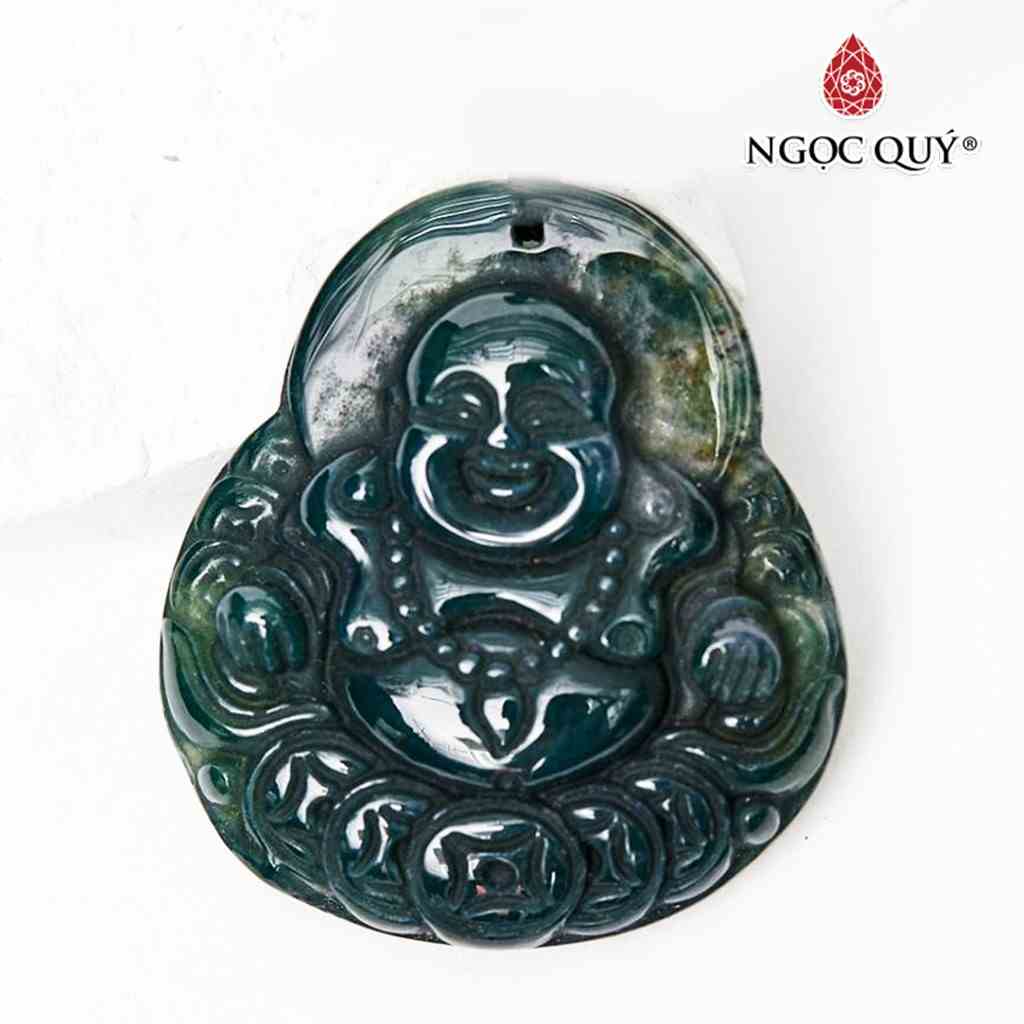 Mặt dây chuyền phật di lặc đá băng ngọc thủy tảo moss agate - Ngọc Quý