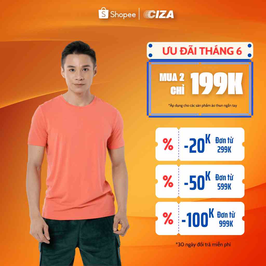 Áo thun nam ngắn tay cổ tròn CIZA vải cotton thoáng mát thấm hút mồ hôi dáng Slim Fit size S M L XL ATNS20