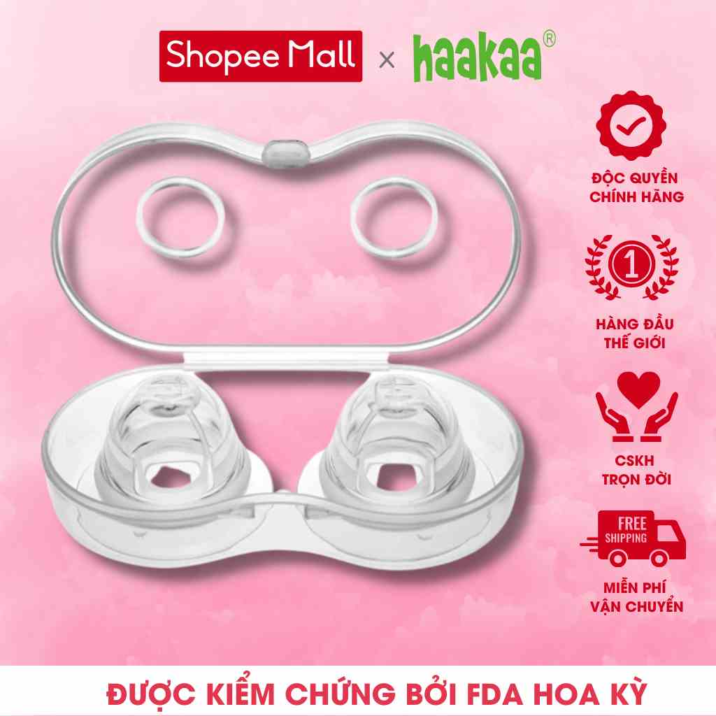 [Mã BMLTB200 giảm đến 100K đơn 499K] Dụng hút/kéo núm ti thụt Haakaa, Chất liệu silicone cao cấp, Hộp 2 chiếc