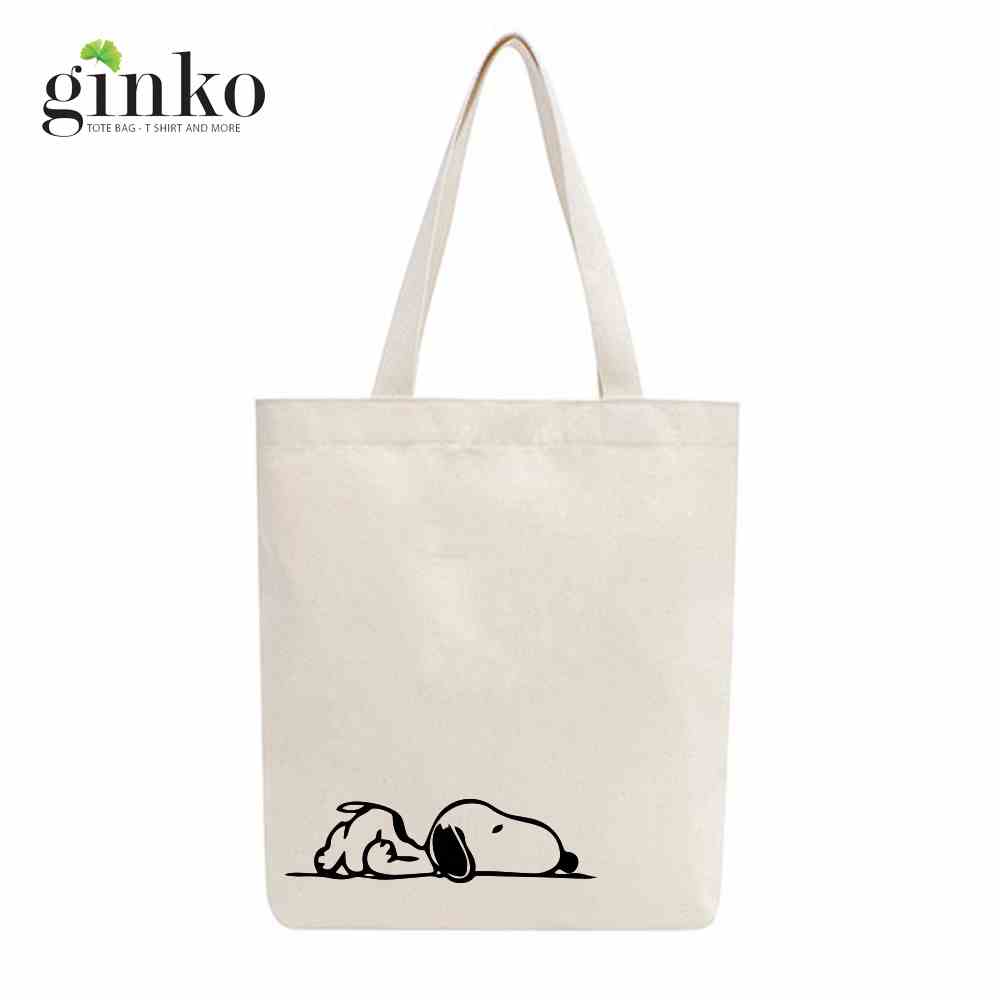 [Mã BMLTA35 giảm đến 35K đơn 99K] Túi Tote Vải Mộc GINKO Dây Kéo In Hình Snoopy and Friends M97