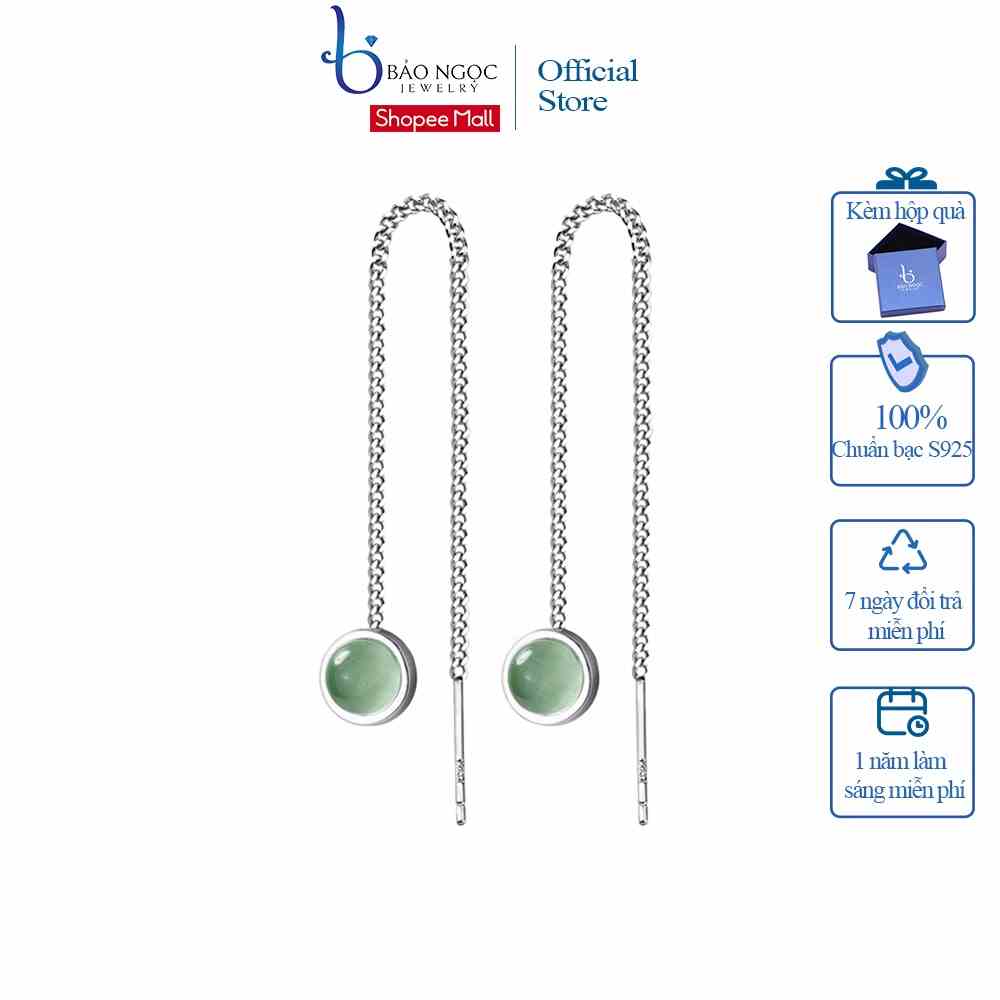 Bông Tai Nữ Bạc 925 Dáng Dài cổ điển Đá Xanh - B2447- Bảo Ngọc Jewelry