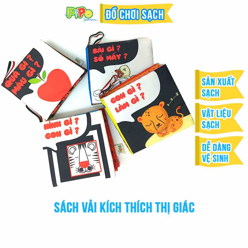 Bộ sách vải PiPoVietnam - Dành cho bé từ 0 đến 12 tháng tuổi với 4 cuốn chủ đề hoa quả số đếm con vật