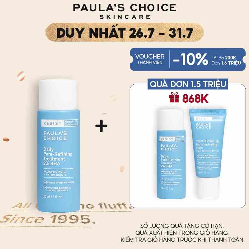 Dung dịch tẩy da chết và thu nhỏ lỗ chân lông Paulas Choice Resist Daily Pore Refining Treatment 2% BHA 30ml mã 7827