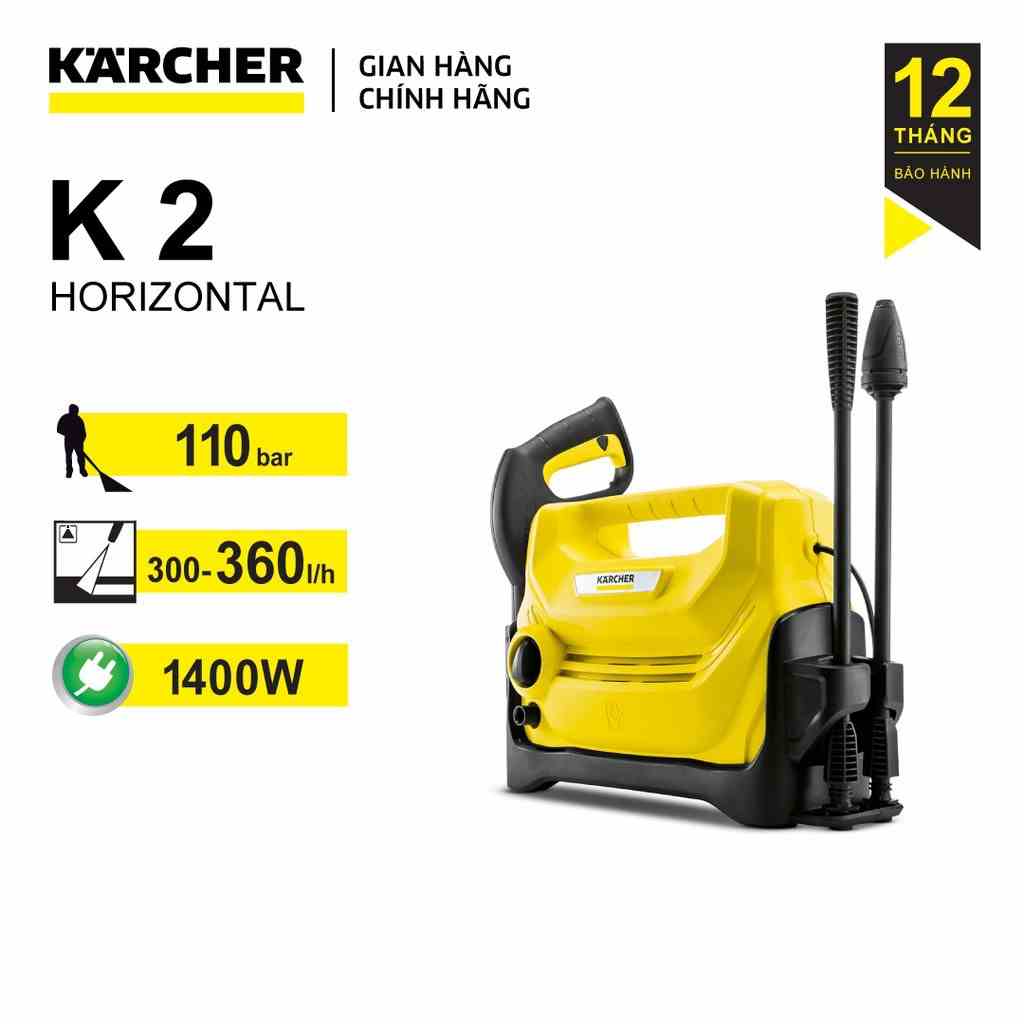 Máy phun rửa áp lực cao Karcher K2 Horizontal động cơ chổi than, áp lực 110 bar và đã bao gồm dây cấp nước