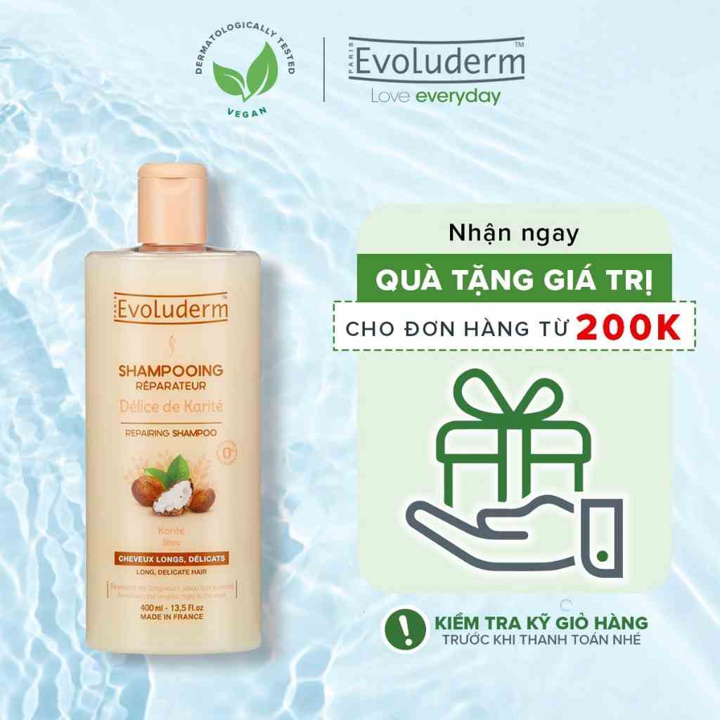 Dầu gội dành cho tóc dài và yếu dễ gãy rụng Evoluderm Shampoing Réparateur Délice de Karité 400ml