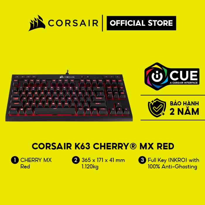 [Mã ELCL7 giảm 7% đơn 300K] Bàn phím cơ CORSAIR K63 Có dây - Mx Red