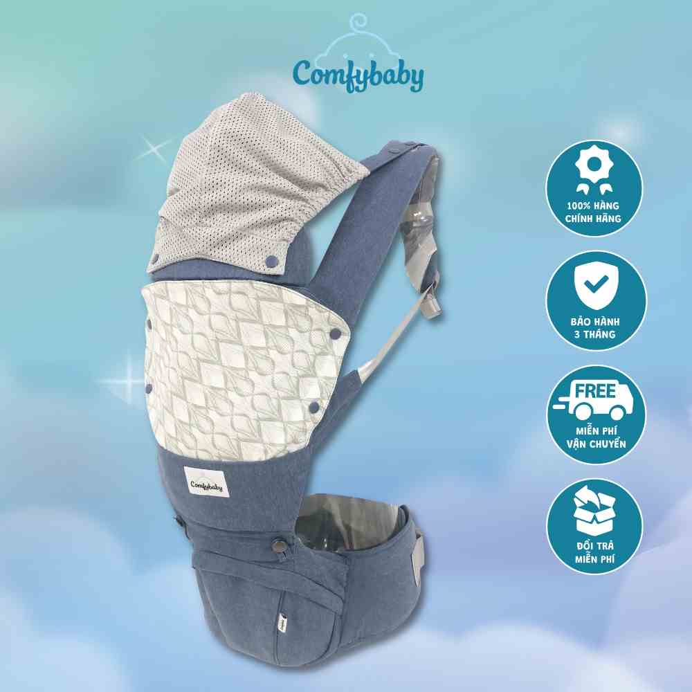 Địu ngồi trẻ em cao cấp siêu mềm - siêu thoáng 4 tư thế Comfybaby CF119HC003 cho bé từ sơ sinh tới 36 tháng có mũ đỡ đầu