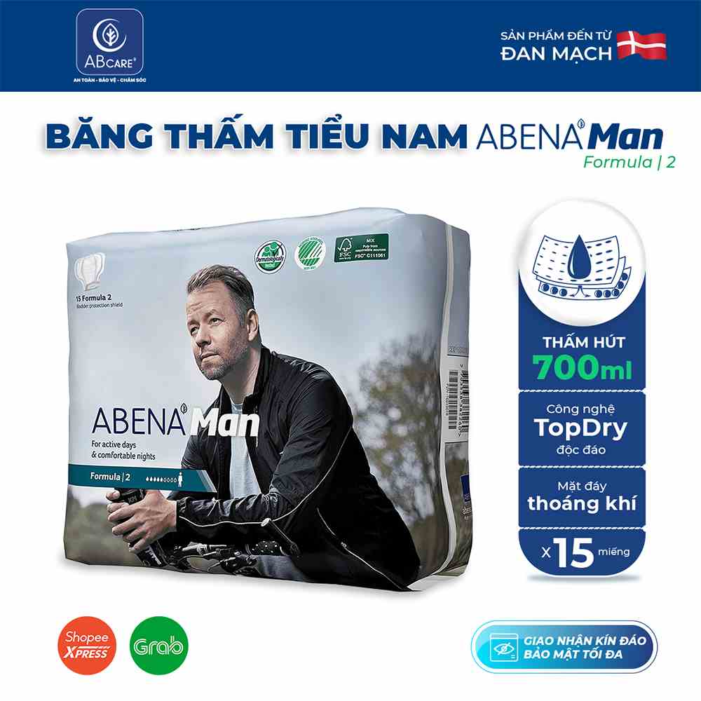 Băng thấm tiểu cho nam giới Abena Formula 2 - Nhập khẩu Đan Mạch (Gói 15 miếng)