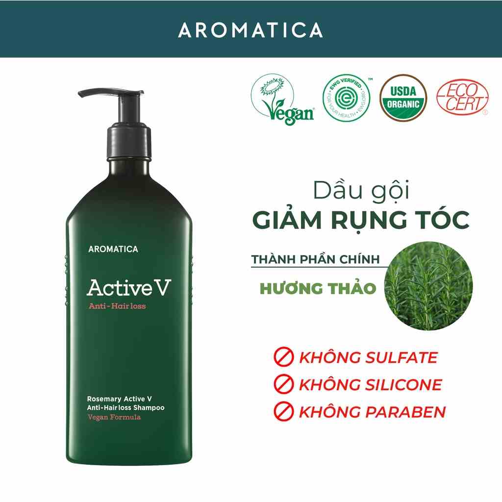 Dầu Gội Giảm Rụng Tóc Chiết Xuất Hương Thảo Aromatica Rosemary Active V Anti Hair Loss Shampoo 400ml