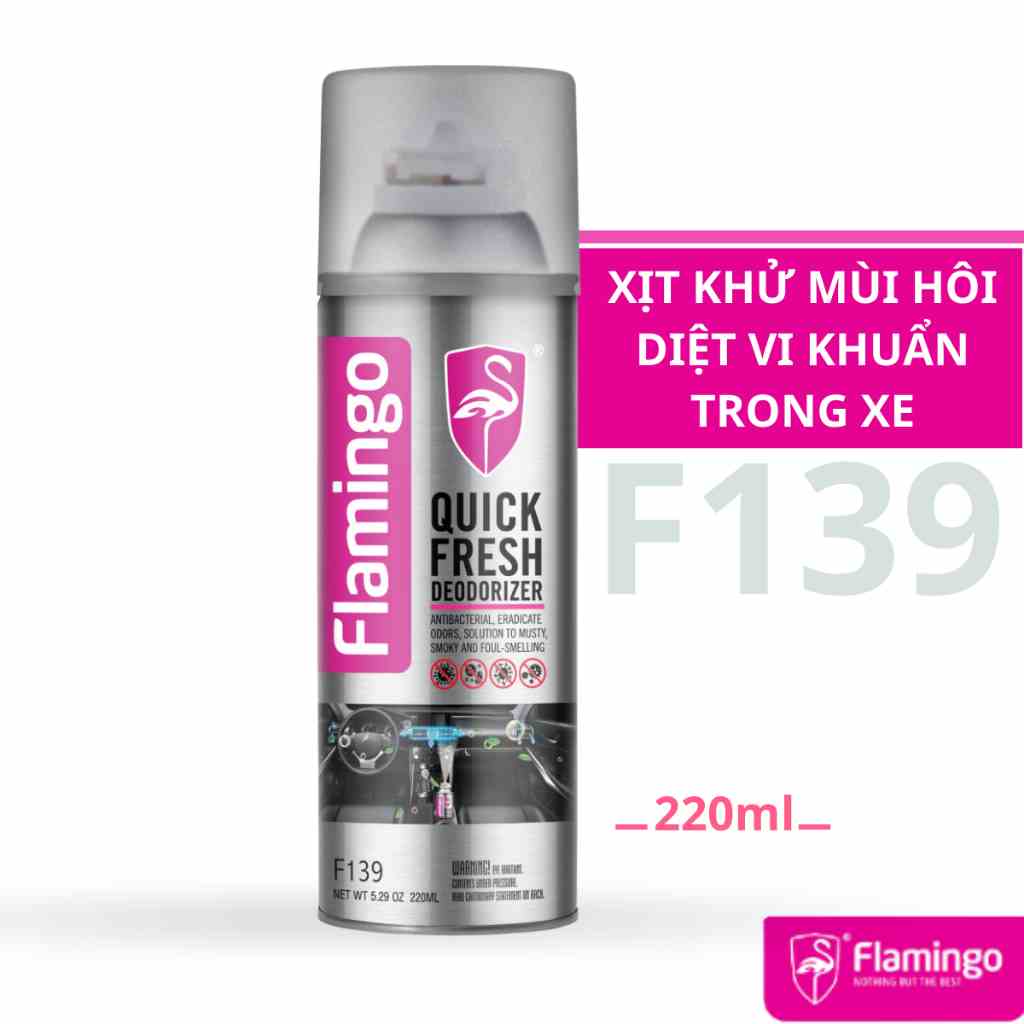 Xịt khử mùi ô tô, xịt xông khử mùi diệt khuẩn nano trong xe Flamingo F139 220ml phân phối chính hãng