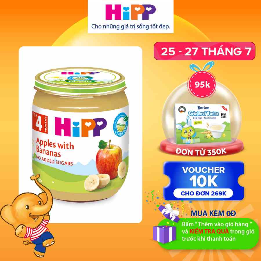 Dinh dưỡng đóng lọ ăn dặm Chuối Táo HiPP Organic 125g (An Toàn Với Trẻ Có Nguy Cơ Dị Ứng Thức Ăn Cao)