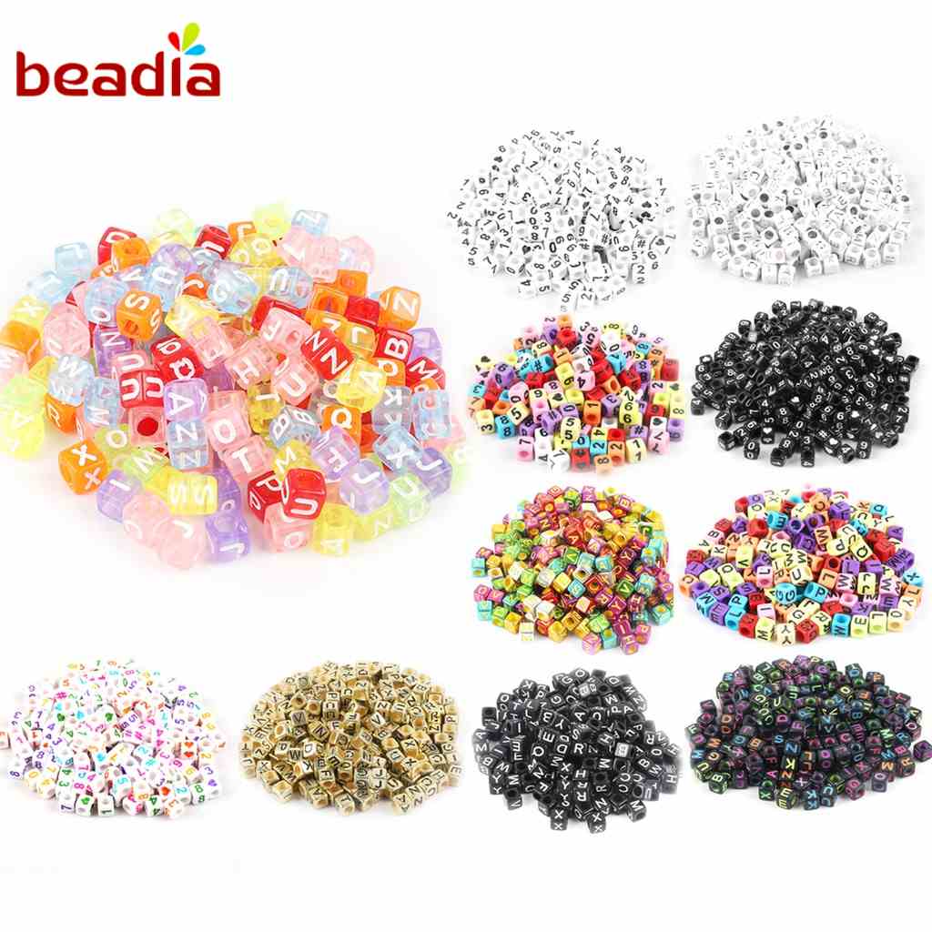 100 Hạt Xỏ Lỗ Beadia Hình Chữ Cái 6x6mm Dùng Làm Vòng Tay