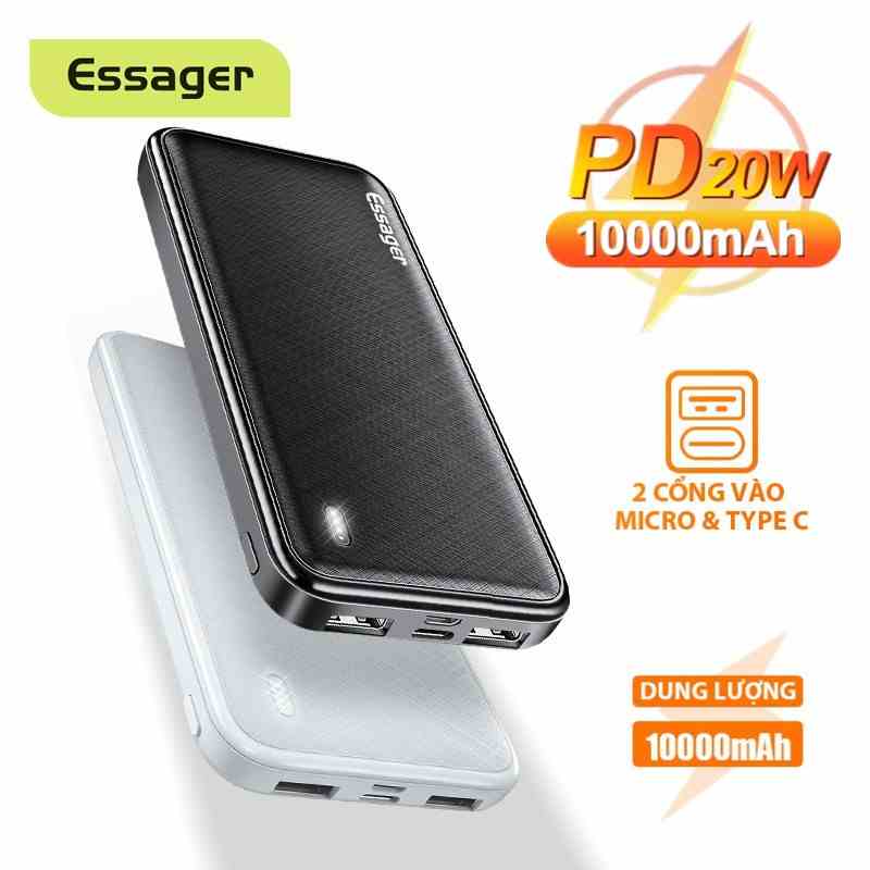 Sạc dự phòng ESSAGER 10000mAh 20W sạc nhanh kết nối cổng USB thiết kế nhỏ gọn tiện dụng