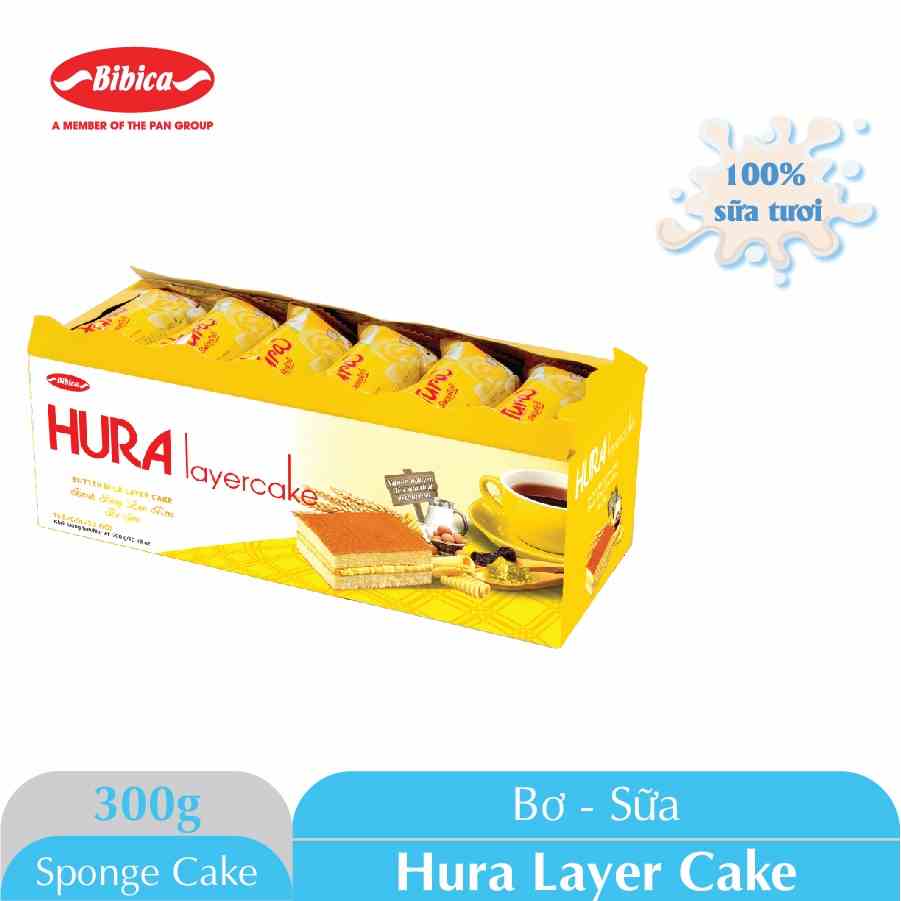 [Mã BMLTA35 giảm đến 35K đơn 99K] Bánh Bông Lan Hura Layer Cake hộp 300 gram Bibica