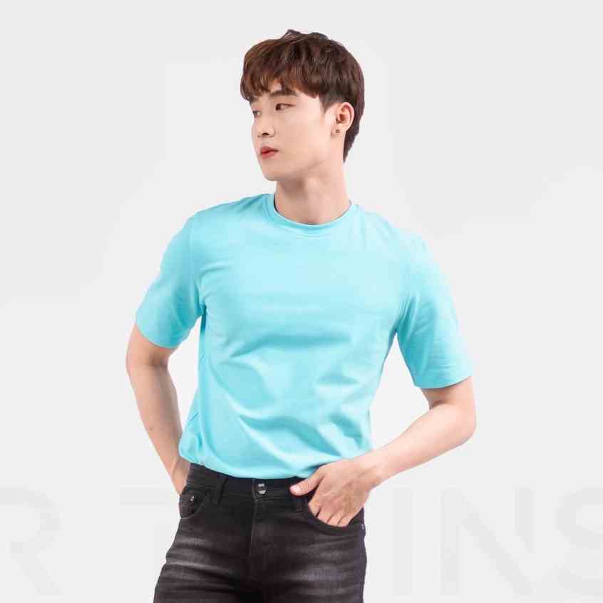 [Mã LTBAUAB03 giảm đến 20K đơn 99K] Áo thun Nam cổ tròn xanh thiên thanh 100% Cotton thương hiệu Mr Twins