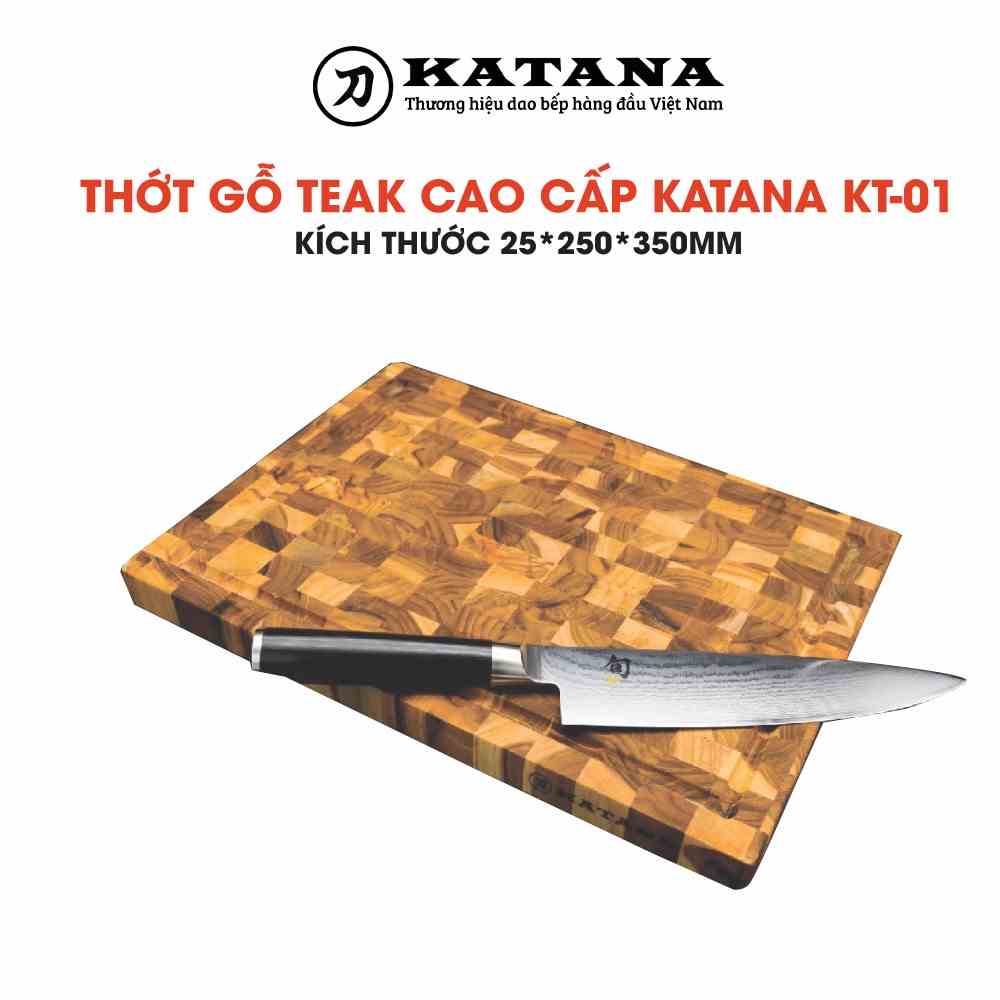 Thớt gỗ Teak KATANA siêu tiện dụng an toàn thực phẩm hình chữ nhật size vừa - KT01 250x350x25mm