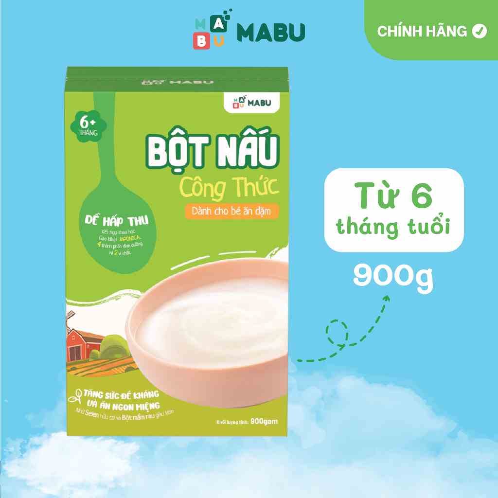 Bột nấu công thức Mabu (900gr), nấu nhanh dành cho bé từ 6 tháng tuổi ăn dặm truyền thống, kiểu Nhật 900g