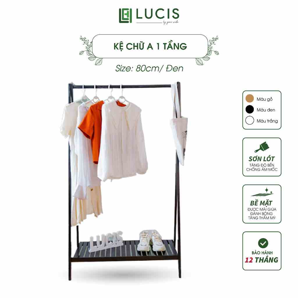 [Mã BMLTB200 giảm đến 100K đơn 499K] Kệ treo quần áo chữ A 1 tầng màu đen LUCIS size 80cm đa năng phong cách Hàn Quốc