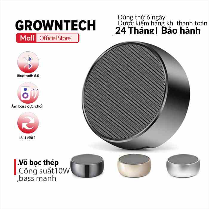 Loa bluetooth mini Growntech BS01, vỏ thép mini bass mạnh hỗ trợ AUX, thẻ nhớ, jack 3.5mm