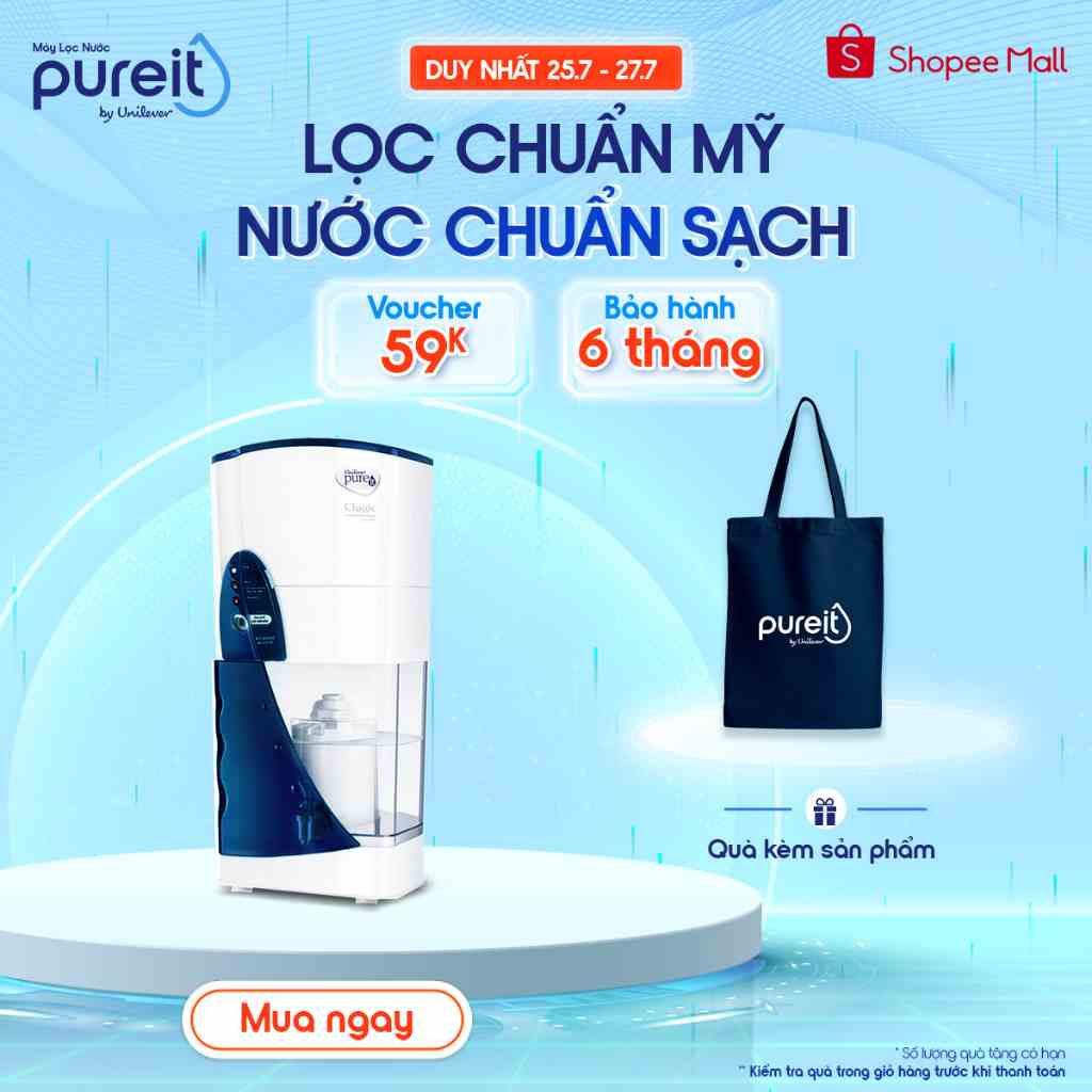 [25.7- 27.7 QUÀ TẶNG 250K | KHÔNG DÙNG ĐIỆN | BẢO HÀNH 6 THÁNG] Máy lọc nước Pureit Classic