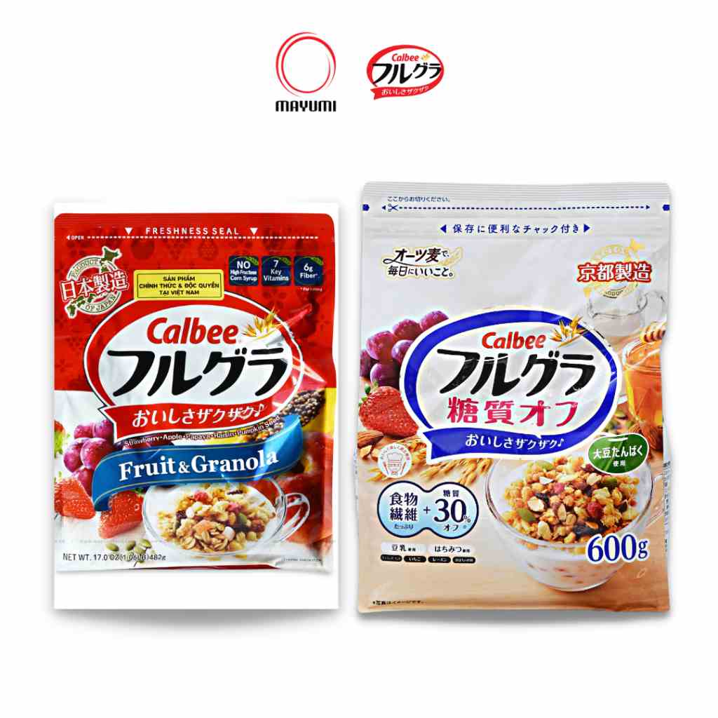 [Mã BMLTA35 giảm đến 35K đơn 99K] Combo gói 600g [Date 05/2024]+482g [Date 03/2024] Ngũ cốc trái cây Calbee Nhật Bản