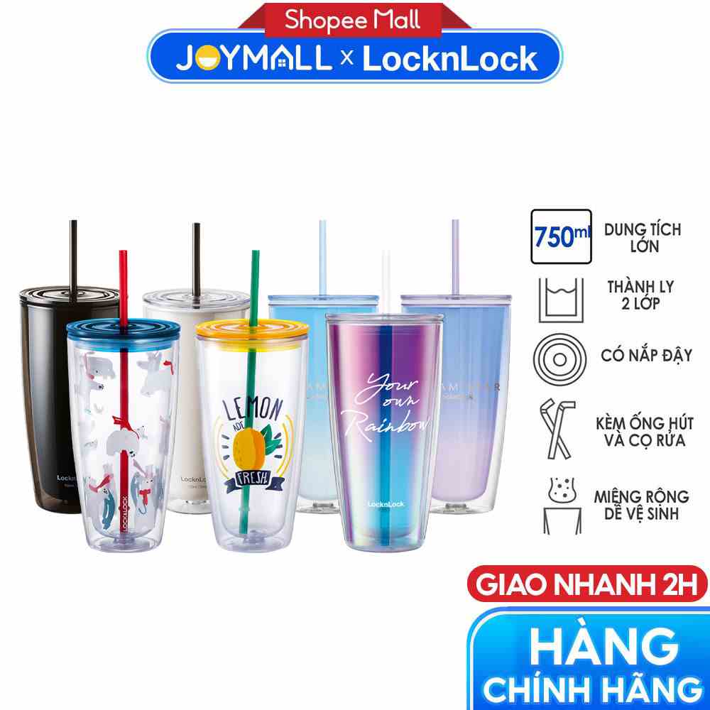 [Mã LIFEMC11BPA đơn 99K] Ly nhựa 2 Lớp LocknLock 750ml HAP507 - Hàng chính hãng kèm ống hút và cọ rửa - JoyMall