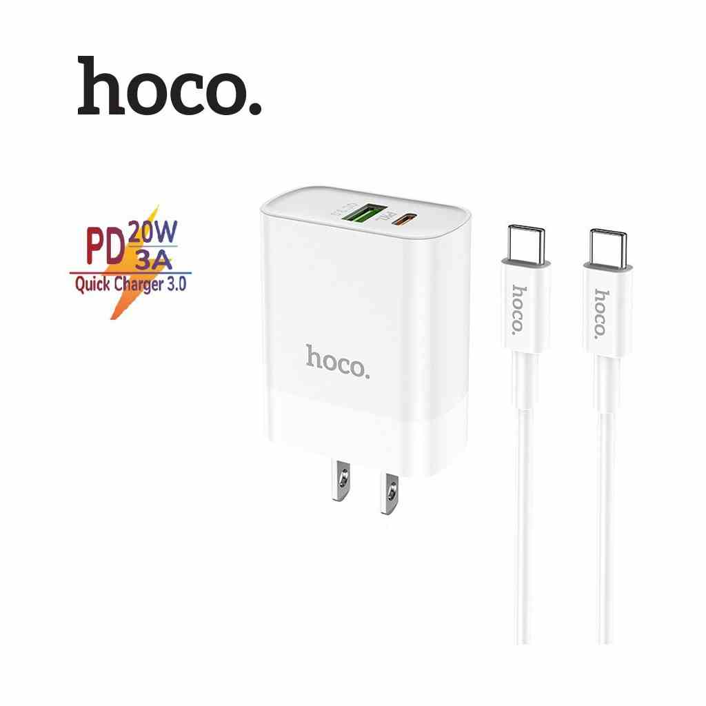 Bộ sạc nhanh PD20W Hoco C80 trang bị cổng Type-C và Usb kèm dây sạc Type-C sang Type-C dài 1M