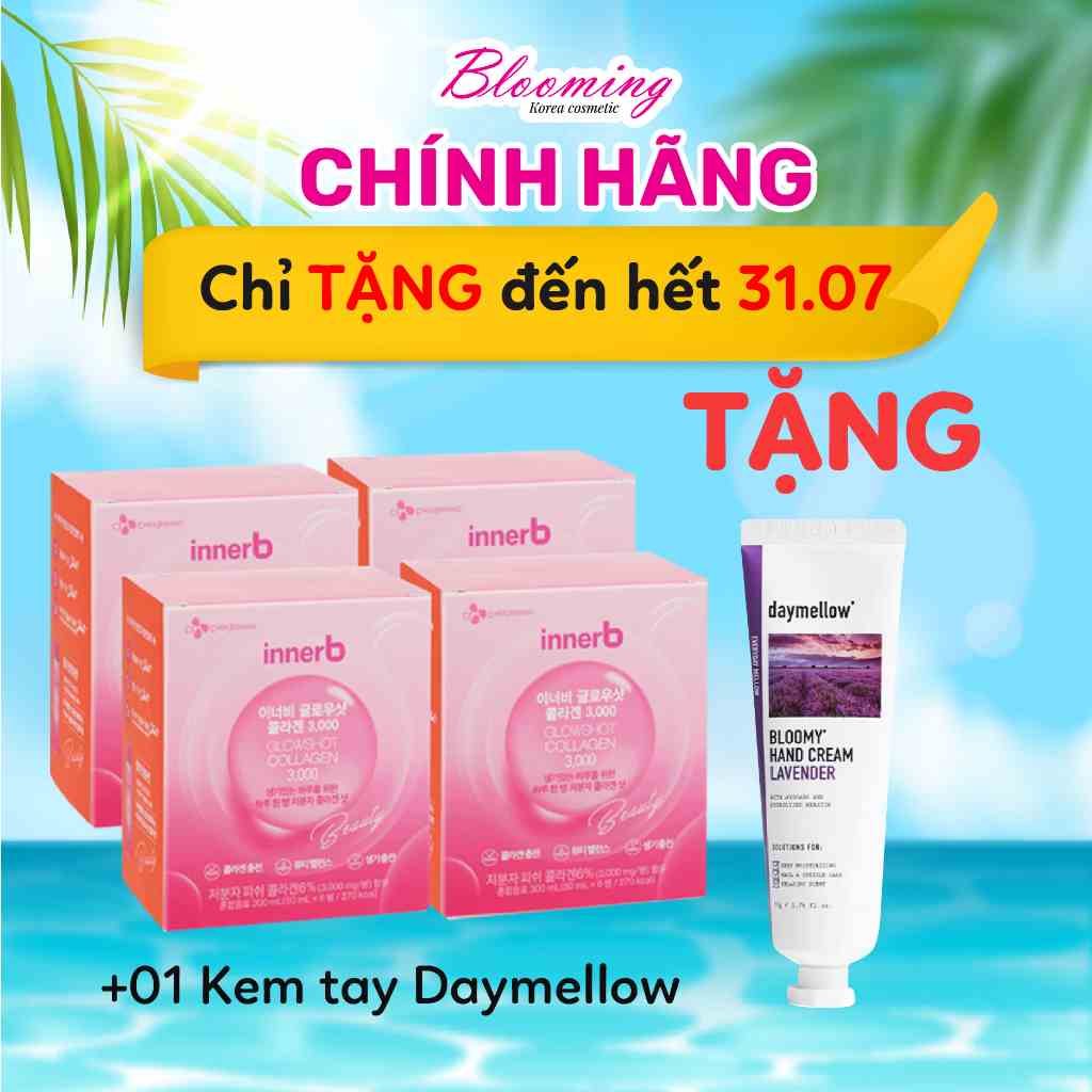 Combo 4 hộp nước uống Collagen Vitamin C sáng da InnerB Glowshot 50ml x 6chai/hộp