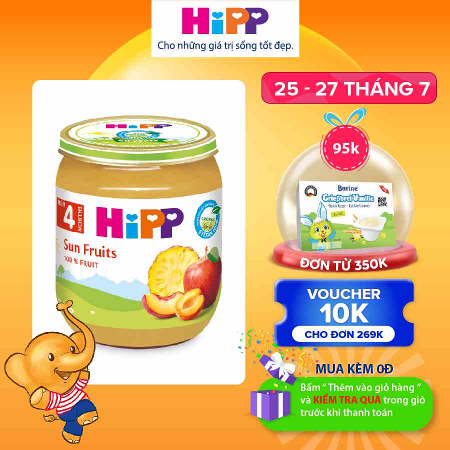 Dinh dưỡng đóng lọ ăn dặm Trái cây nhiệt đới HiPP Organic 125g