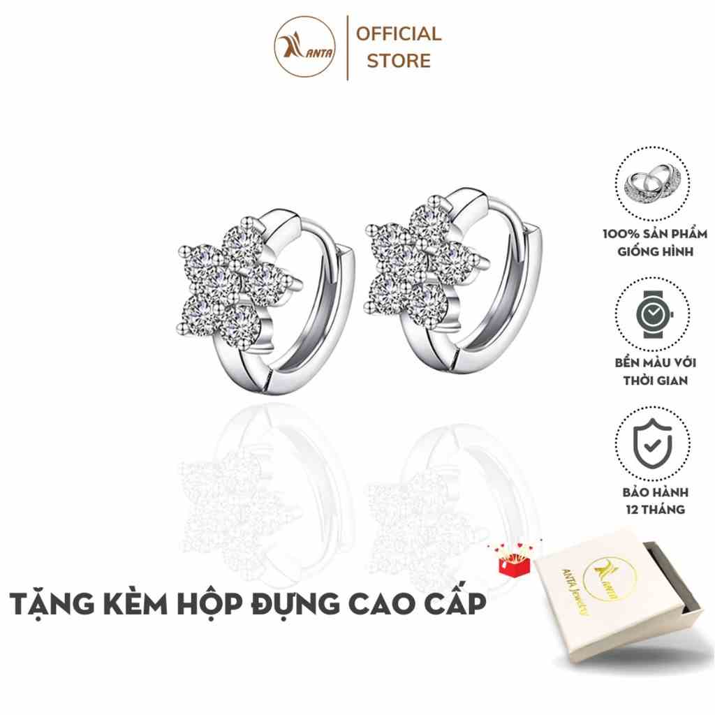 Bông tai bạc 925 hình hoa 5 cánh liền vòng tròn thời trang thanh lịch cho nữ ANTA Jewelry - ATJ3524