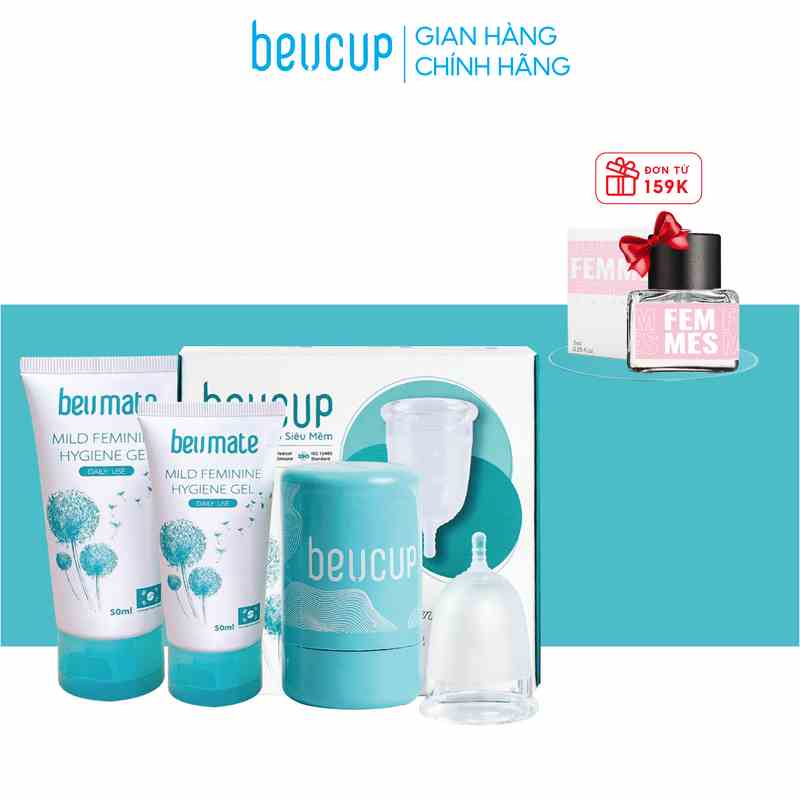 Combo 1 Bộ Cốc Nguyệt San BeUcup Silicol Siêu mềm và 1 Dung Dịch Vệ Sinh CNS Beumate