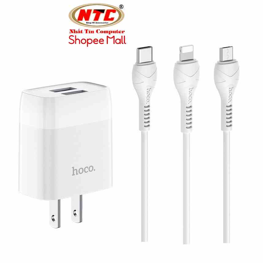 Bộ cốc cáp sạc Hoco C73/C73A Glorious 2.4A-kèm cáp tùy chọn/Micro-USB/Type-C (Trắng)