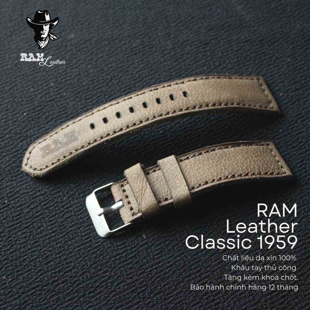 [Mã BMLTA35 giảm đến 35K đơn 99K] Dây Đồng Hồ Da Thật RAM Leather 1959 Da Bò Sáp Vân Hạt Bền Đẹp