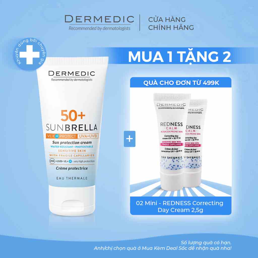 Kem chống nắng cho da nhạy cảm Dermedic Sunbrella SPF50+ Sun Protection Cream Skin With Fragile Capillaries 50g