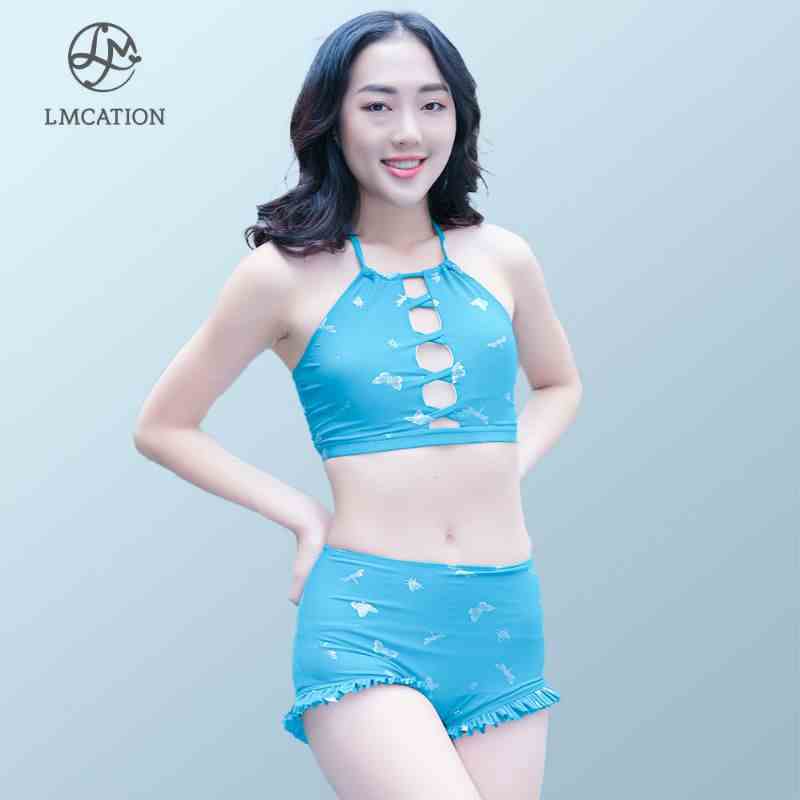 [Mã BMLTA35 giảm đến 35K đơn 99K] Bộ đồ bikini LMcation - Áo Bikini Lola & Quần Bơi Lưng Cao Phối Bèo Estella - Xanh Lá