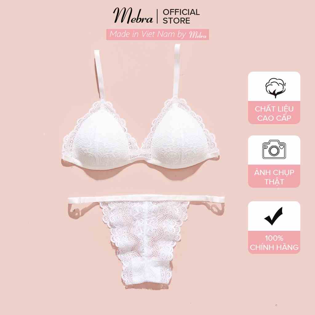 Bộ đồ lót ren bralette ren hoa trắng sexy gợi cảm tinh khôi thiết kế không gọng mút mỏng thương hiệu Mebra S017B