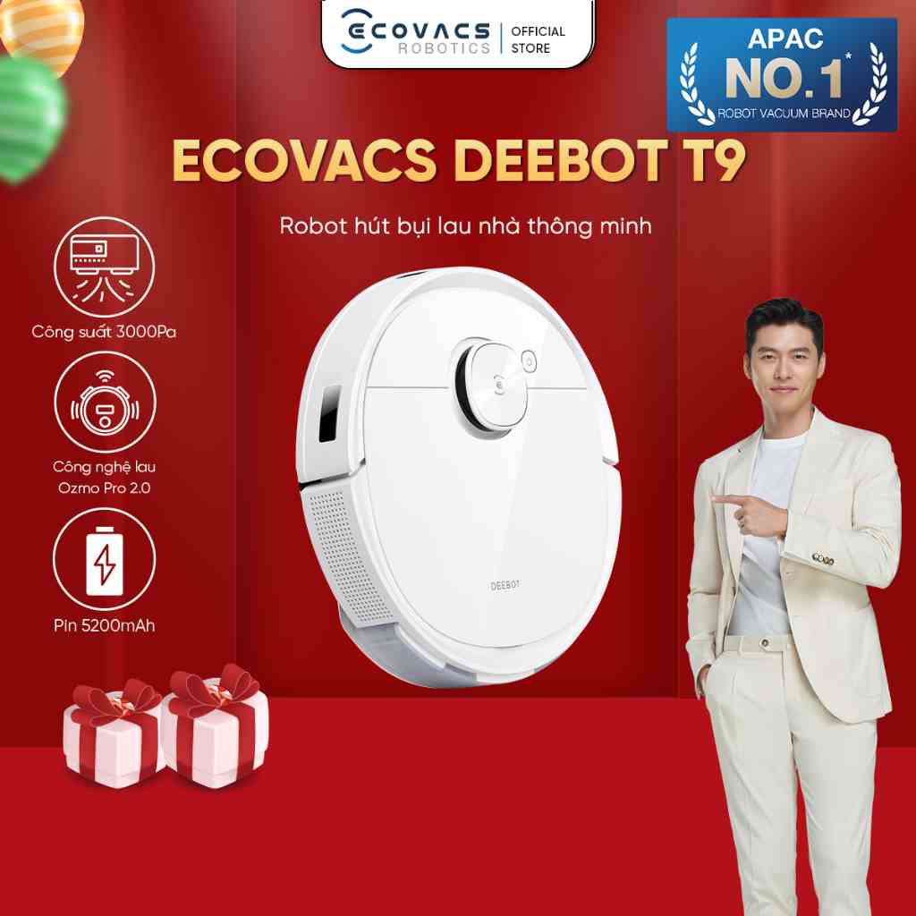 Robot hút bụi lau nhà Ecovacs Deebot T9(DLX13-44) - Lực hút Max 3000Pa - Bản Quốc Tế- Bảo Hành 24 Tháng