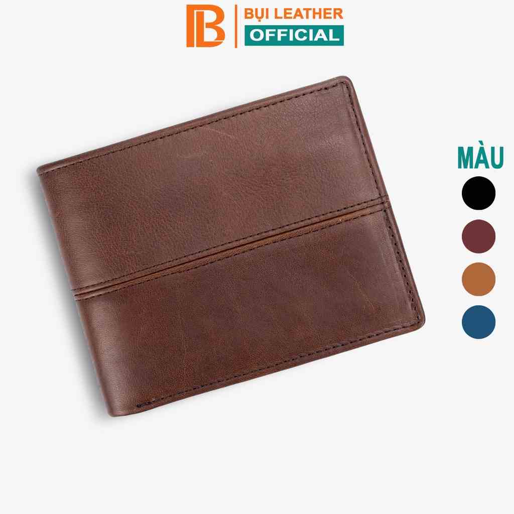 Ví nam da bò V105 cao cấp Bụi Leather da thật chỉ kẻ ngang, full hộp làm quà tặng bảo hành 12 tháng