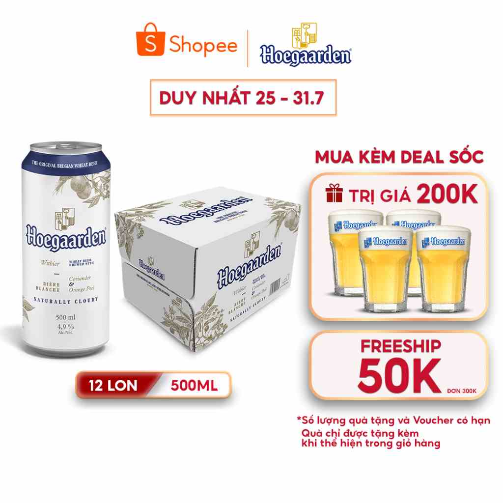 Bia Bỉ Hoegaarden Original lúa mì chính hiệu thùng 12 lon (500ml/lon)