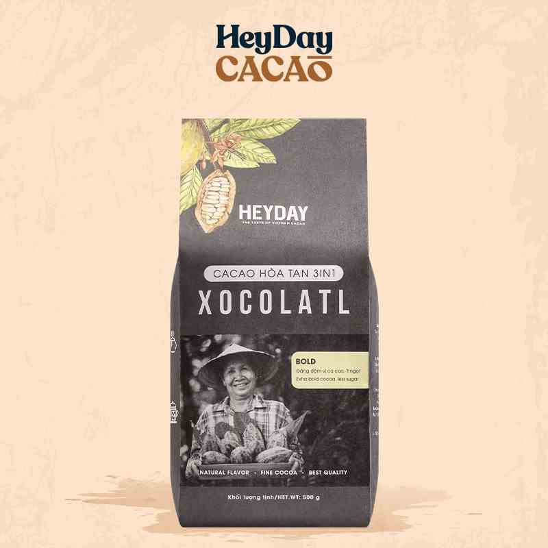 [Mã BMLTA35 giảm đến 35K đơn 99K] Túi 500g Bột cacao sữa 3in1 Xocolatl Bold gu đắng đậm - Heyday Cacao