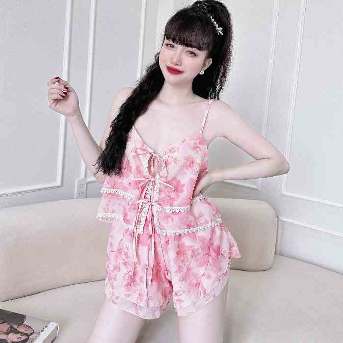 [Mã BMLT30 giảm đến 30K đơn 299K] Đồ ngủ sexy SOJUN Bộ Chiffon Phối Ren 2 Tầng Dưới 65Kg