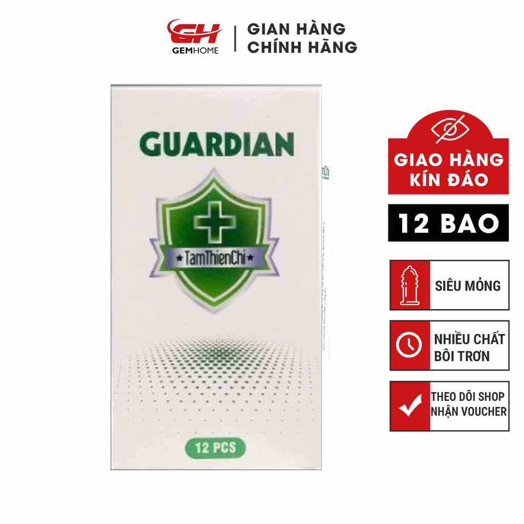 12 Bao Cao Su Tâm Thiện Chí Guardian, nhiều gel bôi trơn, bcs siêu mỏng tận hưởng trọn cảm giác GEMHOME