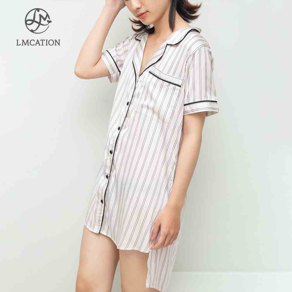 [Mã BMLTA35 giảm đến 35K đơn 99K] Đầm Pijama Nữ LMcation Molly - Sọc Hồng